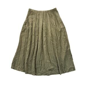 Coldwater Creek PETITE Olive Green Pleated Boho Faux Suede Western Midi Skirt